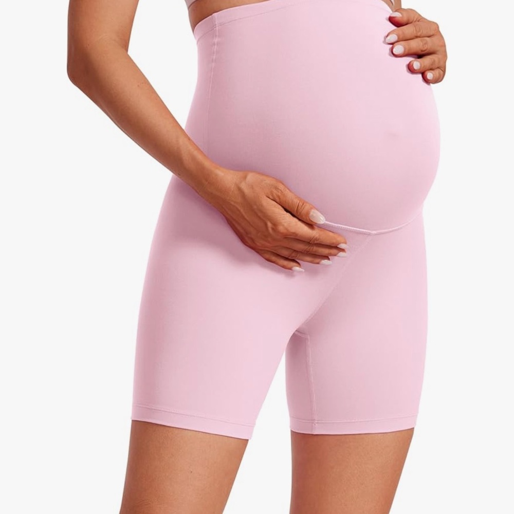 CRZ YOGA Maternity Bike Shorts in Light Pink